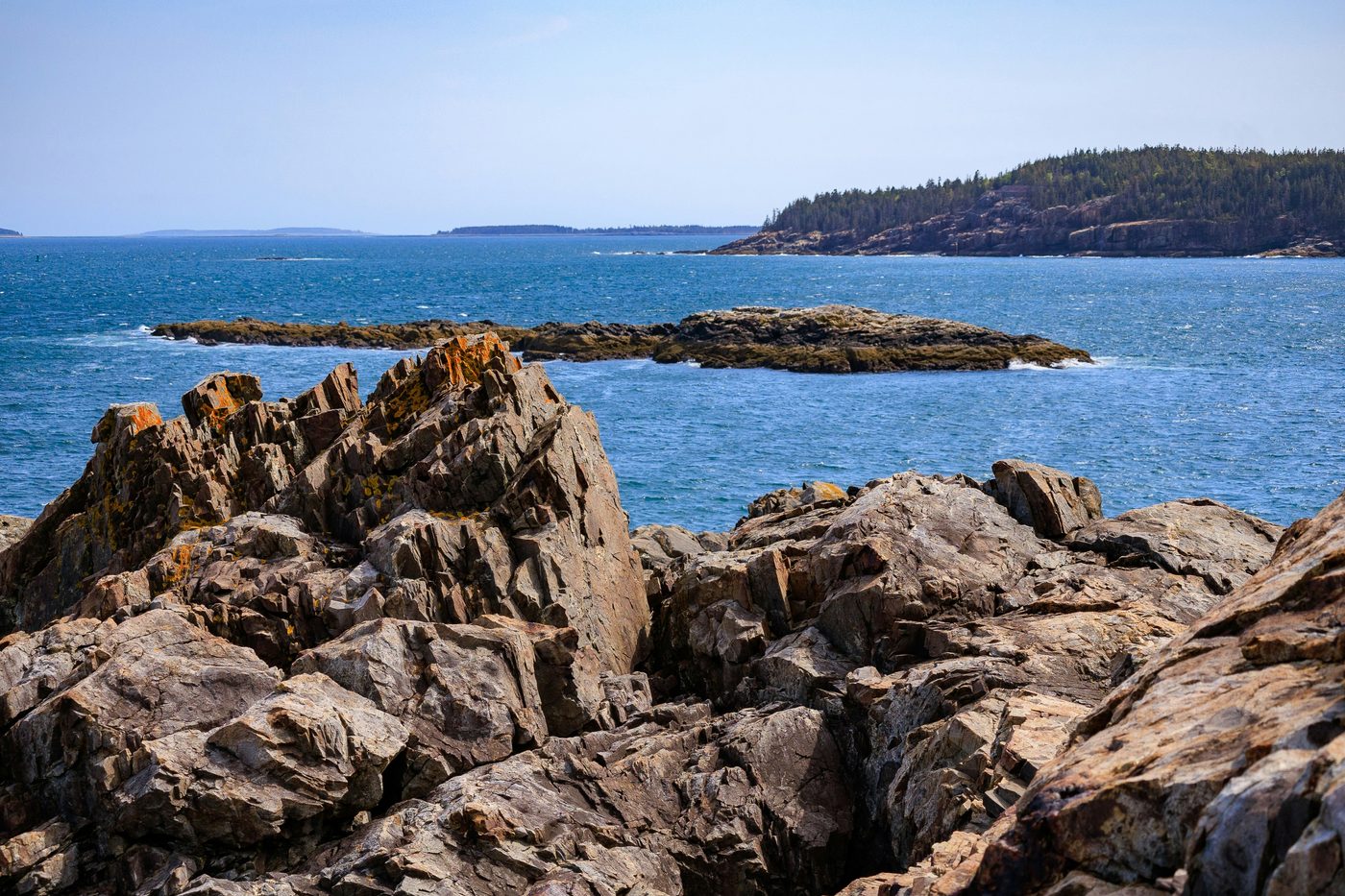 Rocky Maine coastline beside the ocean